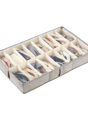 Under-Bed Shoe Organizer - 16 Compartment Gray Storage Foldable
